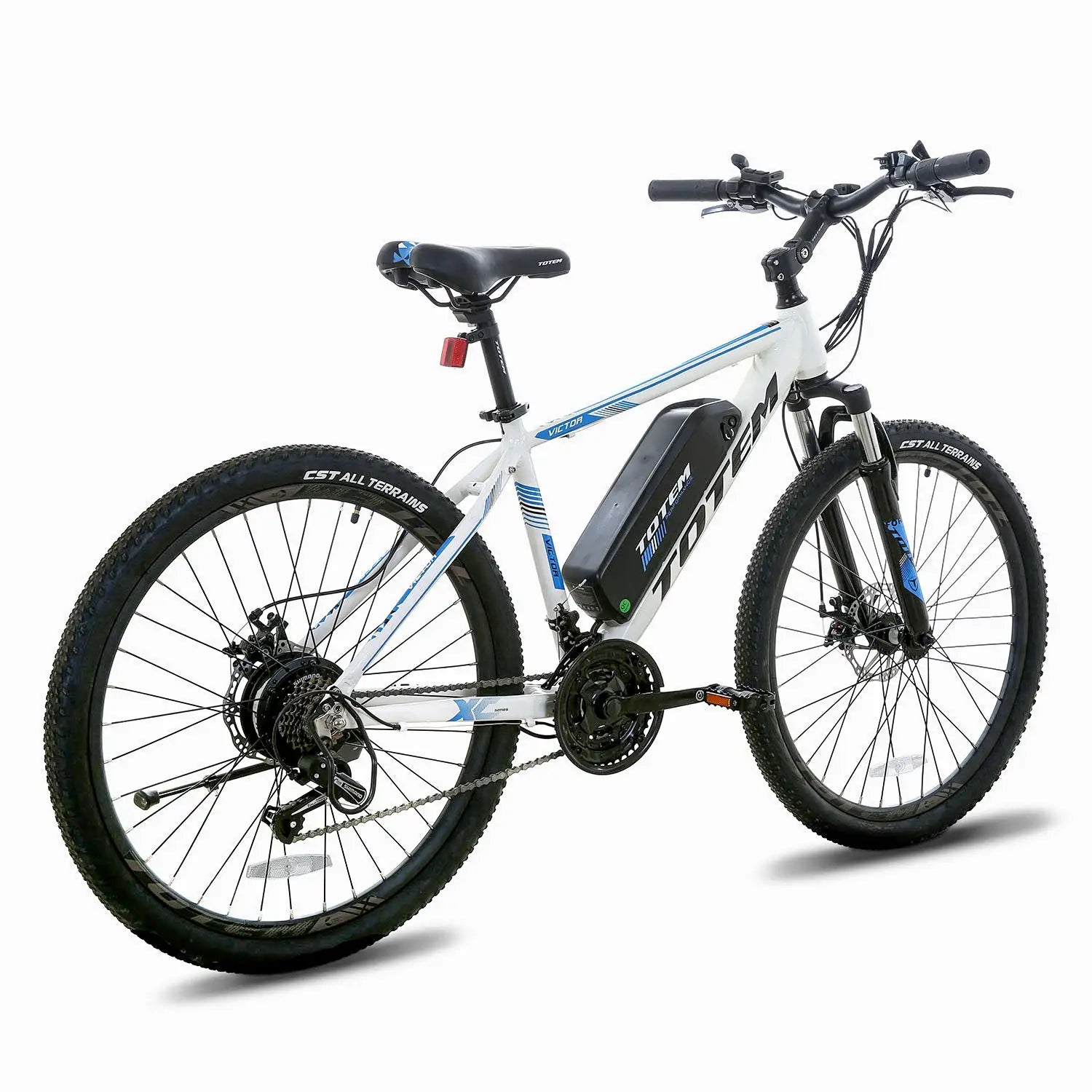 Totem Victor Electric Mountain Bike in White Right Rear Three-Quarter View 